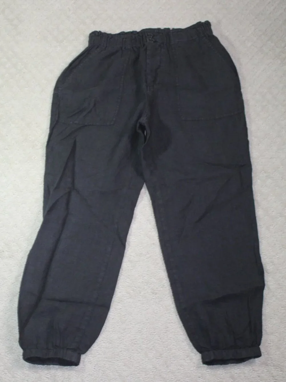 Joie Size S 100% Linen Black Elastic Waist Elastic Ankle Pants